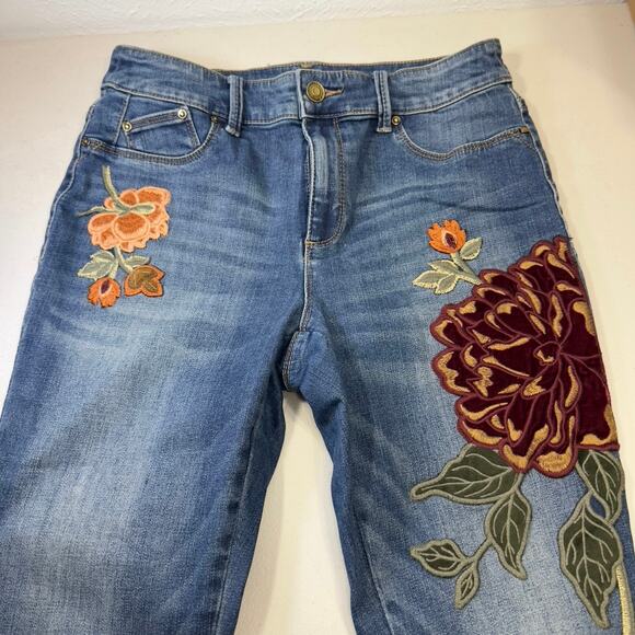Chico’s 35th anniversary denim floral velvet embroidered jeggins sz 0.5P boho - Picture 4 of 12